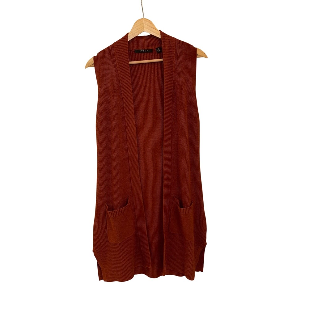 Cyrus Sleeveless Knit Cardigan Vest‎ Rust Orange Duster Sweater Small S